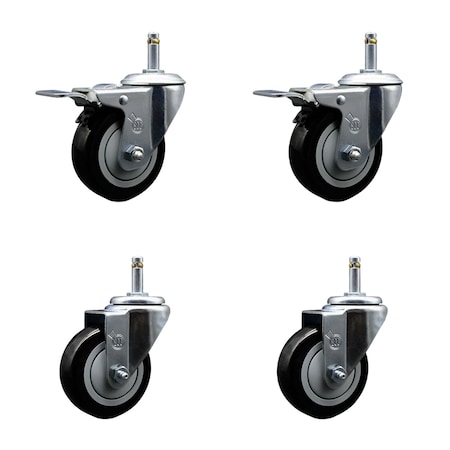 Service Caster 3.5'' Black Poly Wheel Swivel 7/16'' Stem Caster Set 2 Total Lock Brake, 4PK SCC-GRTTL20S3514-PPUB-BLK-716138-2S2